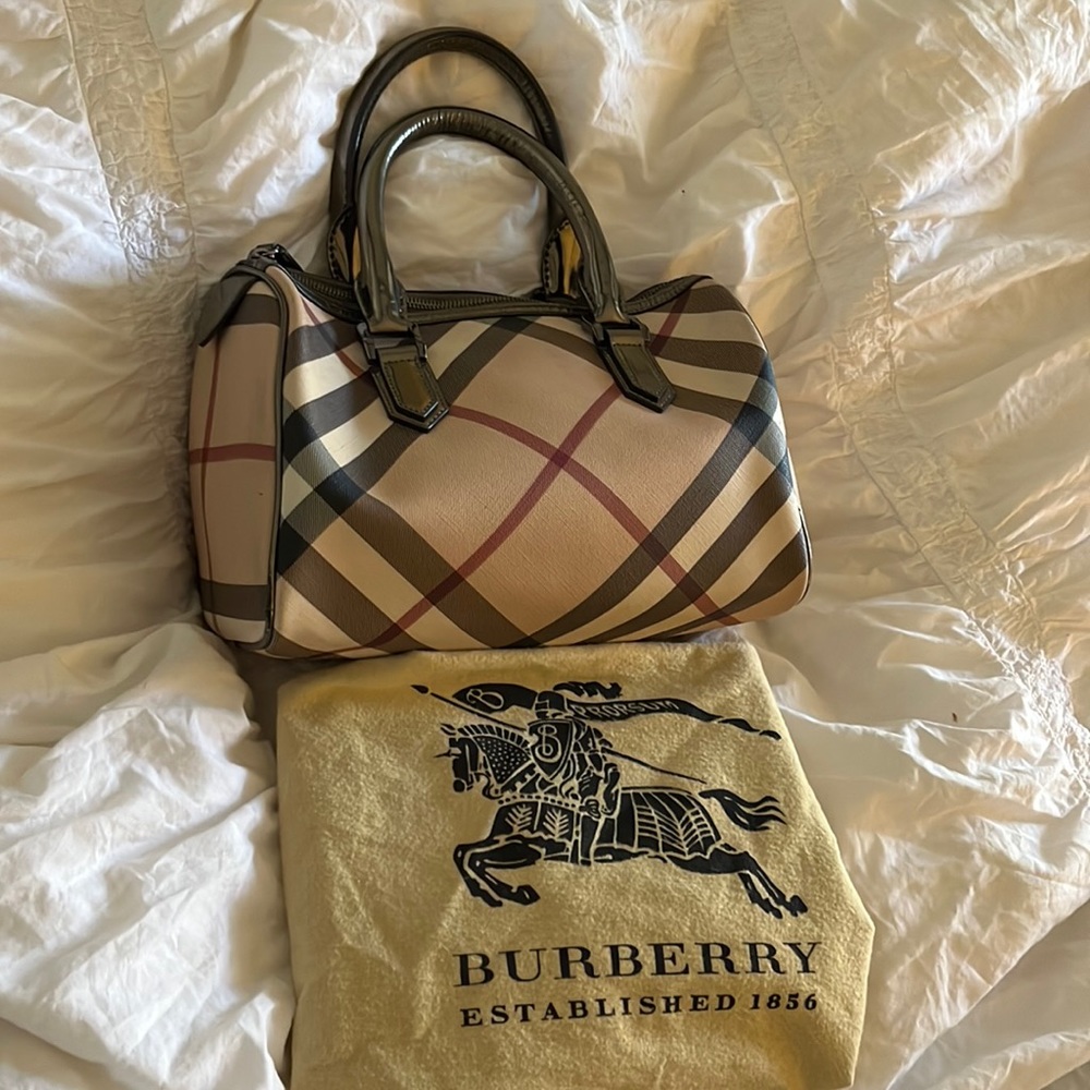 Plaid Burberry Boston Bag with metallic handles
